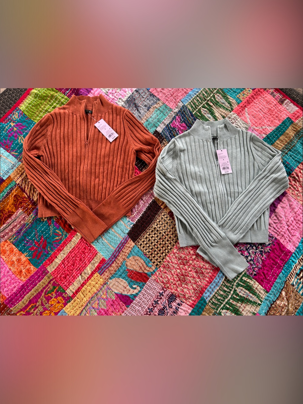 wild fable Ribbed Mock Neck Sweater Duo — Rust and Sage